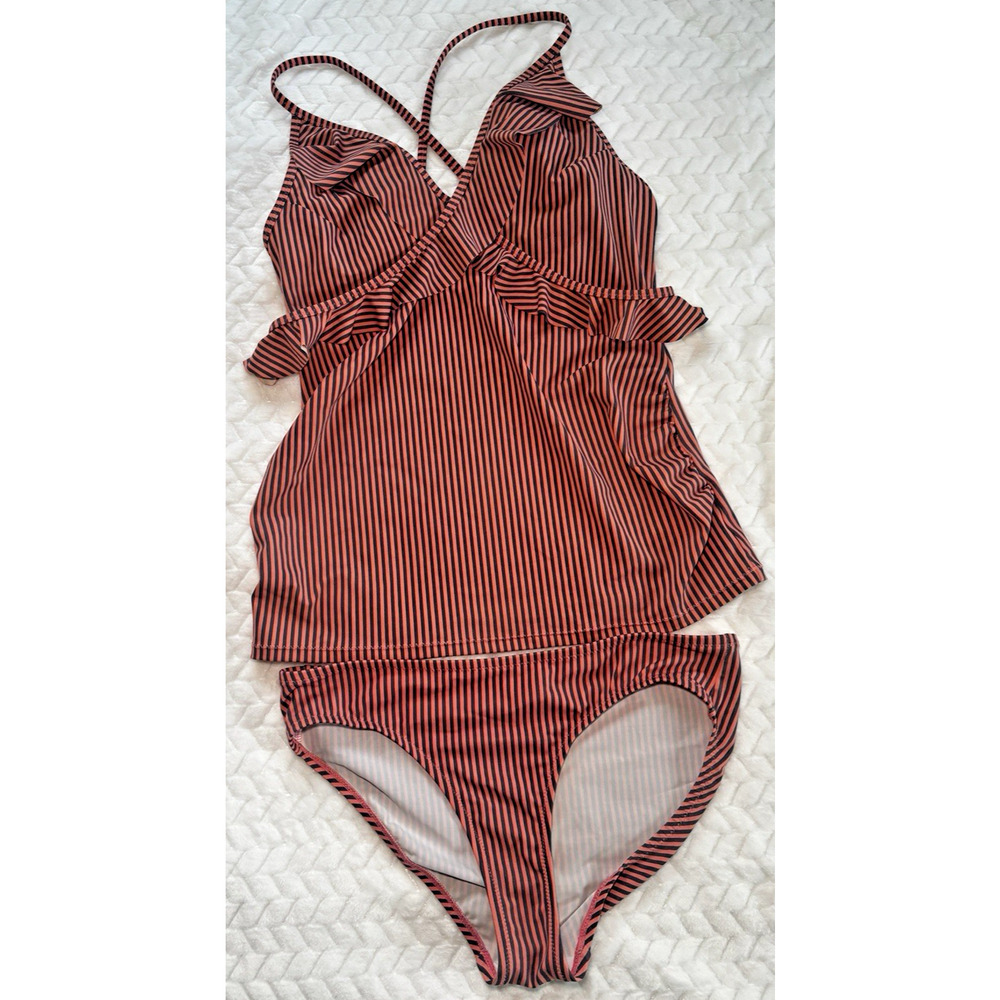 Motherhood Maternity Tankini 2 Piece Swimsuit Size M Ruching Stretchy Pregnancy